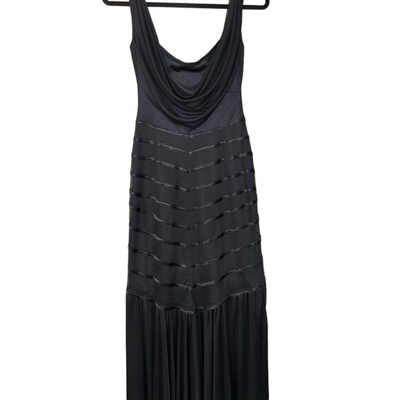 Tadashi Black Mermaid Dress Gown Sheer Front Drape Back Size Small - Picture 3 of 15